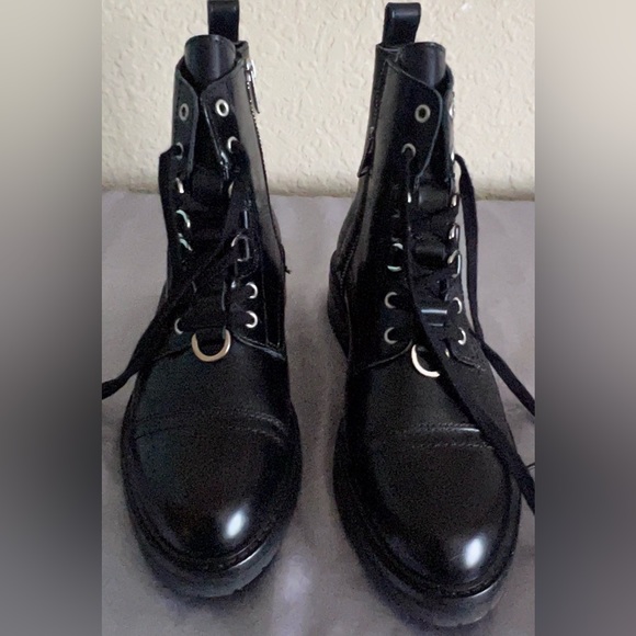 Allsaints Lira Black Leather Combat Boots 38 New - Picture 1 of 10